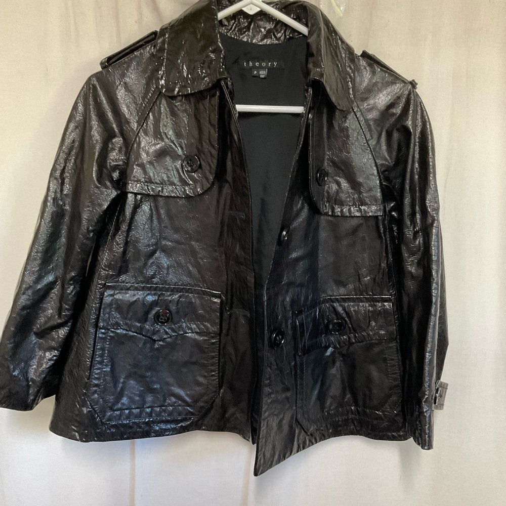 Theory Women's Polished Black 100% Leather Oberon A-line Swing Jacket Size P - Picture 6 of 16